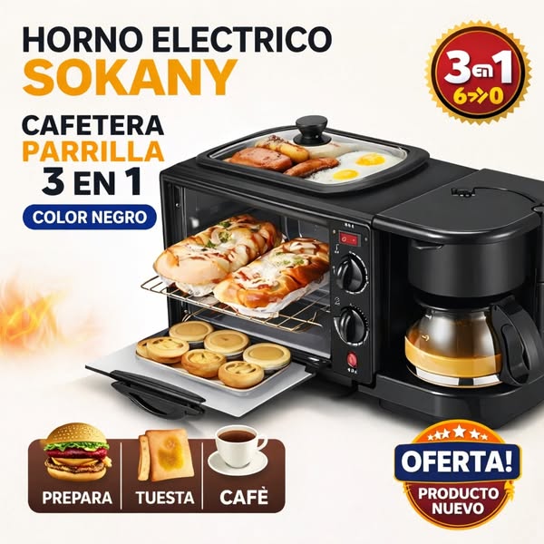 Horno 3 en 1: Plancha y Cafetera 1 L