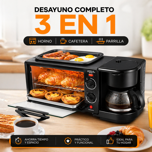 Horno 3 en 1: Plancha y Cafetera 1 L