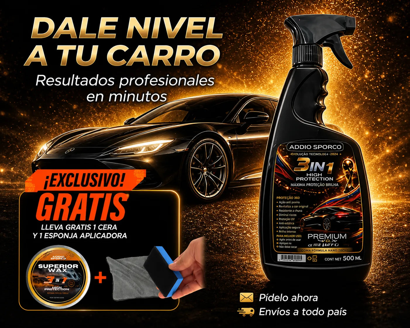 Recubrimiento Cerámico 3 En 1 en 500 ml + Regalo: Cera y Esponja Gratis